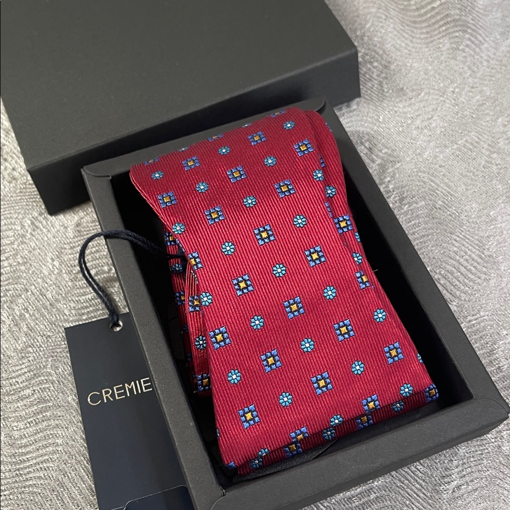 Daniel Cremieux Burgundy Silk Tie with Blue and Yellow Accents